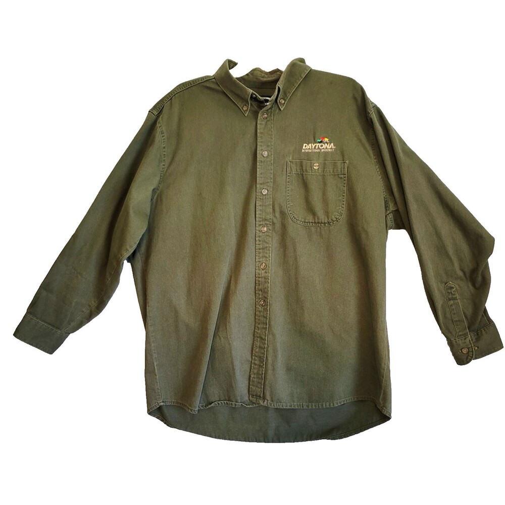 Vtg Daytona International Speedway Corduroy Shirt Men size XL Green Button Down